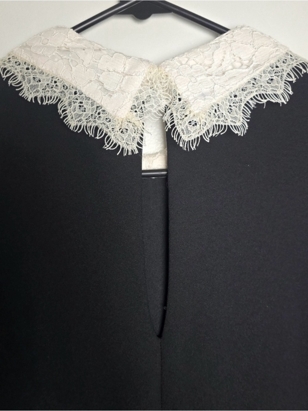 Nanette Lepore Black Mini Dress with Cream Lace Collar and Pleated Hem - Picture 3 of 8